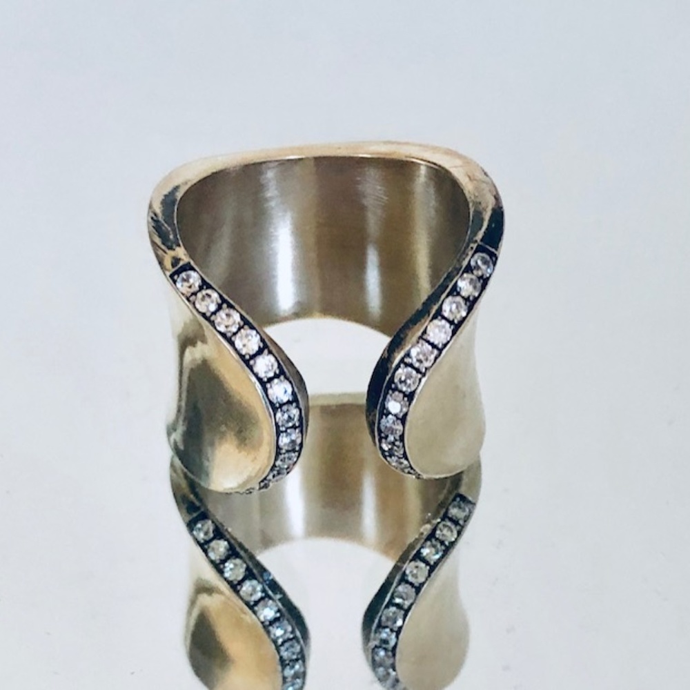 Sterling Silver Cuff Ring with CZ Detail